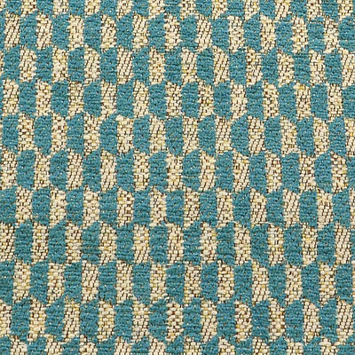 Tessuto moderno misto cotone disegno geometrico bicolore verde acqua e corda - Foto 2