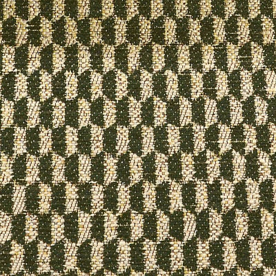 Tessuto moderno misto cotone disegno geometrico bicolore verde scuro e corda - Foto 2