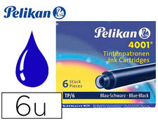 Tinta estilografica pelikan tp6 azul / negro caja de 6 cartuchos