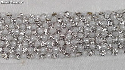 Tira strass y perlas plata - Photo 2