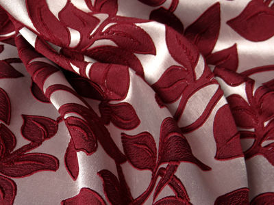 Tkanina zasłonowa ornament - liście bordo