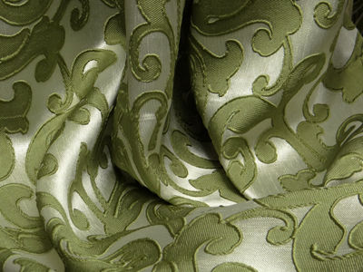 Tkanina zasłonowa ornament - liście zielone