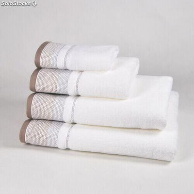 Toalla de baño beige y blanco en 70x140cm algodón 100%, 450 grs/m2