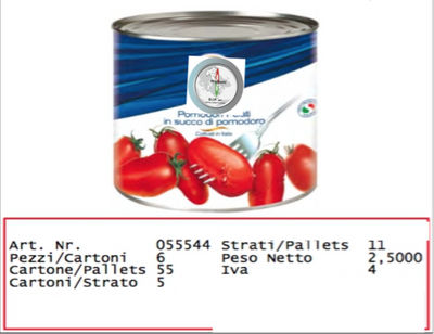 Tomates pelées 100% italiens tailles de 400 - 800 - 2500 g