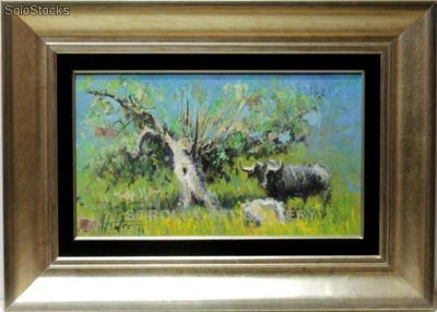 Toro en el campo | Pinturas de escenas taurinas en óleo sobre lienzo