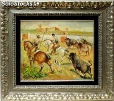 Toros y mayorales | Pinturas de escenas taurinas en óleo sobre lienzo