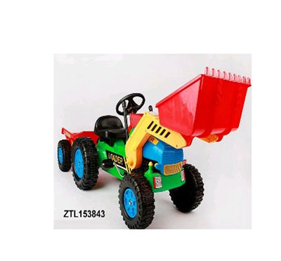Tractor a pedales con pala roja y carro