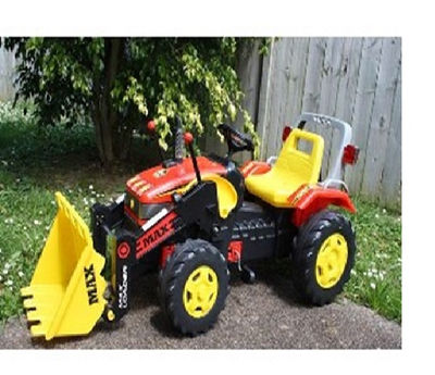 Tractor a pedales con pala rojo y amarillo