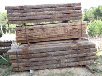 Pack 2 traviesas de tren recuperadas en madera de roble 150X250X2000 mm
