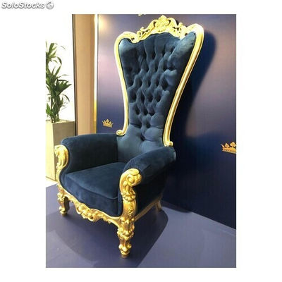 trône mariage doré et velours bleu princesse h 180