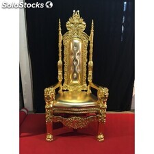 trône tête de lion doré et simili cuir doré h 175