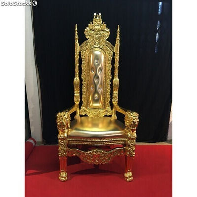 trône tête de lion doré et simili cuir doré h 175