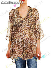 Tunique chemise femme fluide panthere col mao