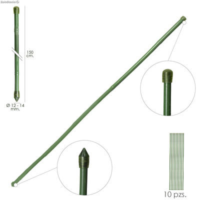 Tutor Varilla Bambú Plastificado 12 - 14 mm. x 150 cm. (Paquete 10 Unidades)