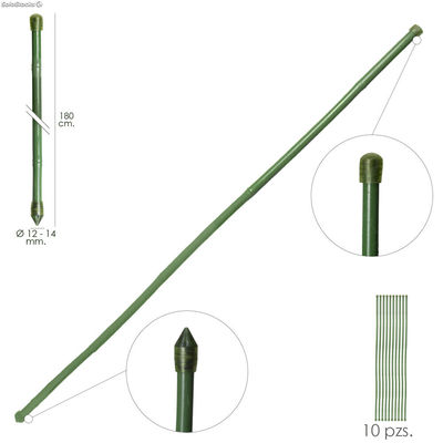 Tutor Varilla Bambú Plastificado 12 - 14 mm. x 180 cm. (Paquete 10 Unidades)