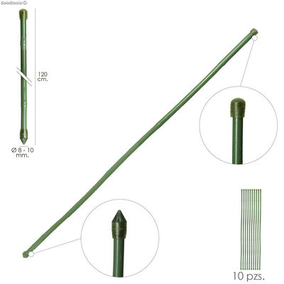 Tutor Varilla Bambú Plastificado 8 - 10 mm. x 120 cm. (Paquete 10 Unidades)