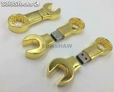 Unidad memoria USB metálico conformado llave lujoso con brillante color dorado