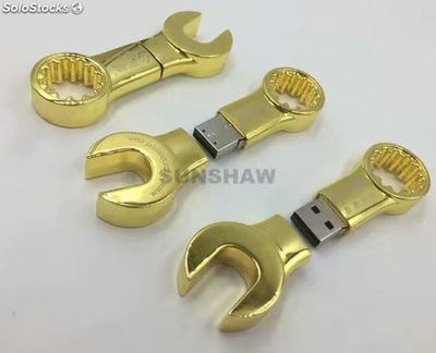 Unidad memoria USB metálico conformado llave lujoso con brillante color dorado
