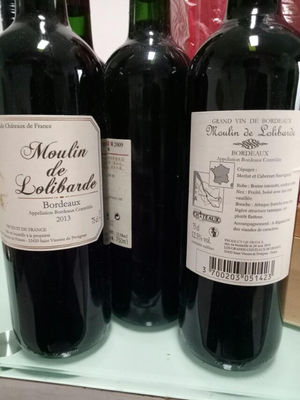 Urgent déstockage vin : Bordeaux Moulin de Lolibarde rouge - Millésime 2013