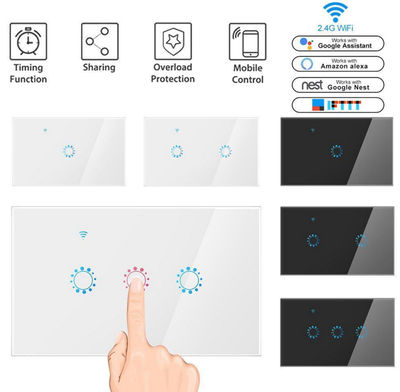 US EU Smart Wifi Wall Touch Switch 1/2/3 Gang Glass Panel light Smart Home