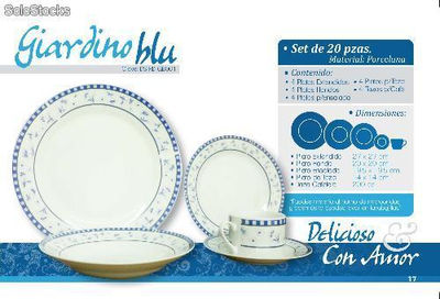 Vajilla de Porcelana Giardino Blu 20 Piezas - Diseño Italiano