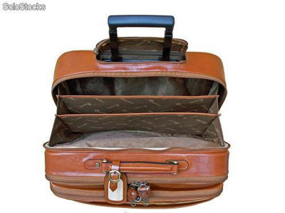 Valise cabine en cuir avec trolley - Photo 2