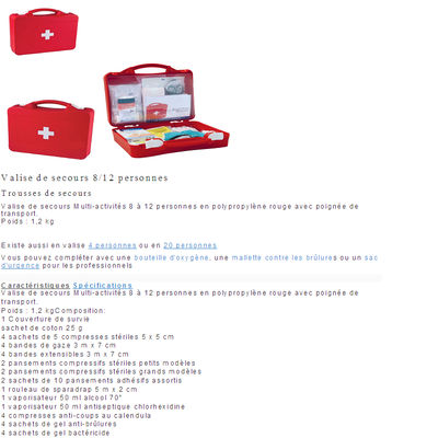 Valise de secours 8/12 personnes Trousses de secours