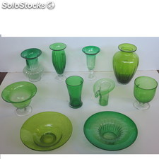 Vasi in vetro soffiato color verde. Lotto 26