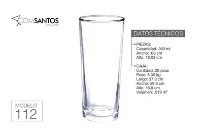 Vaso 12 onz de vidrio