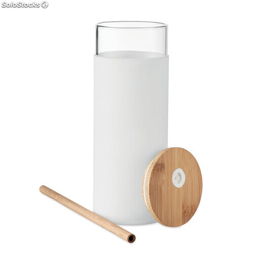 Vaso cristal con tapa de bambú con anillo silicona publicitario