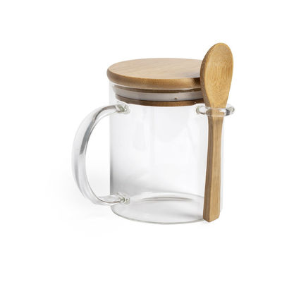 Vaso de cristal borosilicato 420 ml con tapa y cuchara de bambú KISCH - Foto 2