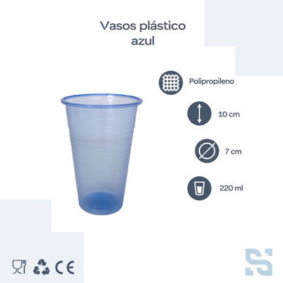 Vaso desechable 220 ml polipropileno azul transparente, caja 3000 unidades