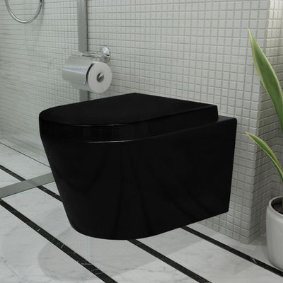 Vaso sanitário cerâmico de parede com fecho suave, preto