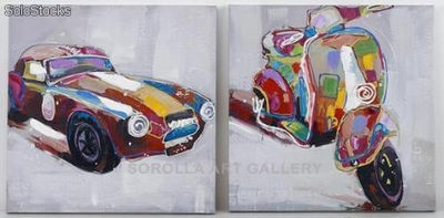 Vehiculos - Pareja | Pinturas de arte abstracto y moderno en mixta sobre lienzo