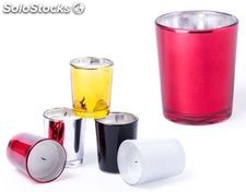 Vela aromática en recipiente de cristal diferentes colores y aromas