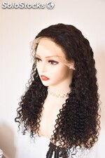 Vente en gros transparent lace perruque naturelle avec cheveux brésilien bouclé