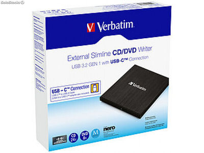 Verbatim DVD Recorder, USB 3.2, A-C, 8x/6x/24x, Slimline Portable, Schwarz