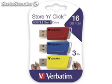 Verbatim Store \&#39;n\&#39; Click -usb 3.2 GEN1 - 3x16 GB - Rot/Blau/Gelb - 16 GB