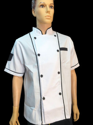 veste de cuisine à manches courtes ,chemise unisexe en blanc et noire - Photo 2