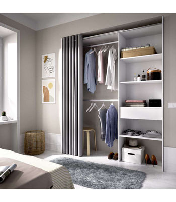 Vestidor Siles para dormitorio con cortina, 3 baldas y 1 cajon en color blanco - Foto 3