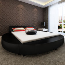 vidaXL Cama redonda com colchão 180x200 cm couro artificial preto