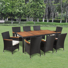 vidaXL Conjunto de jardim, 8 cadeiras + mesa com tampo madeira, vime