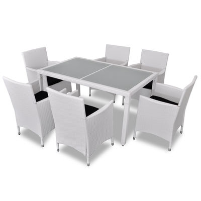 vidaXL Conjunto de jardim com 6 cadeiras + 1 mesa de vime branco - Foto 2