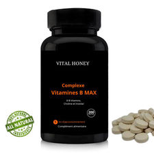 vital honey Complexe Vitamine B haute dose, 200 comprimés- B1, B2, B3, B5, B6, B