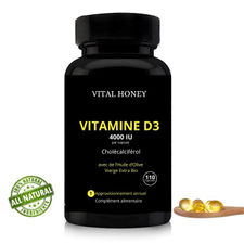 vital honey vital honey Vitamine D3 4000 UI, 1 an d&#39;approvisionnement 110 gélule