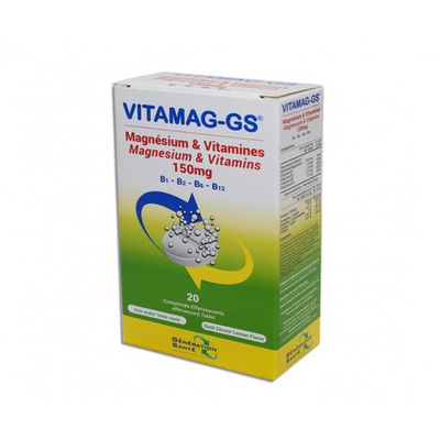 Vitamag-GS( Magnésium + Vitamines B1,B2,B6,B12) &quot;20Comprimés&quot; 150mg