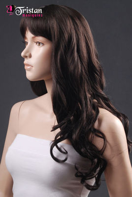 Wavy longue perruque brune avec frange - Photo 3