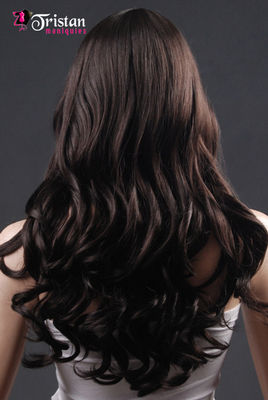 Wavy longue perruque brune avec frange - Photo 5