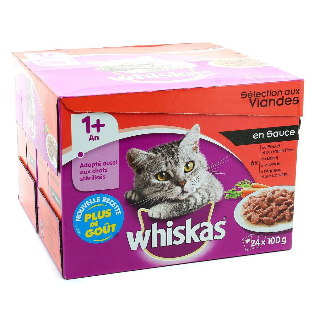 Whiskas Sachets Repas Pour Chats Adultes Aux Viandes Les 24 Sachets De 100 G