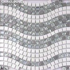 white marble mix silver glass mosaico waving pattern bathroom tile decor